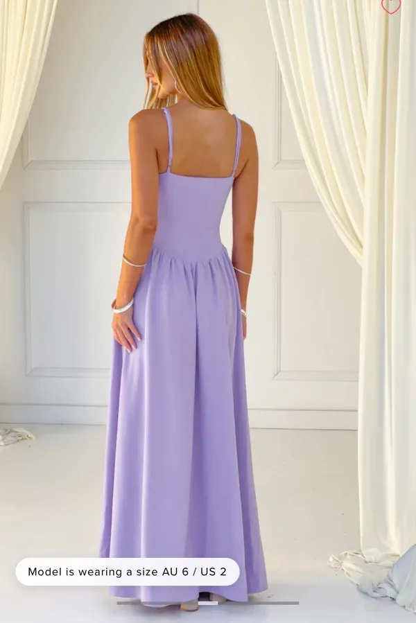 Beginning Boutique Dress: Almost Yours Lilac Crepe Maxi - Image 2