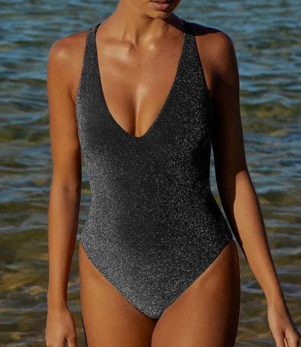 Berlook Black Lurex Cross Back One-Piece Swimsuit - Image 3