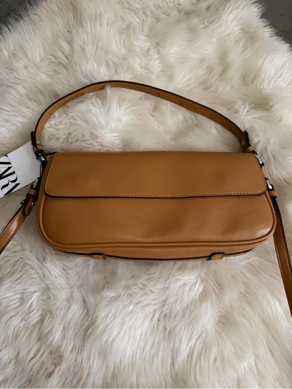 ZARA Classic Tan Leather Shoulder Bag - Image 3