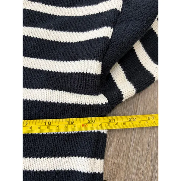Blu Pepper Striped Sweater Quarter Zip Black Cream Size Small Chunky Knit - Image 3
