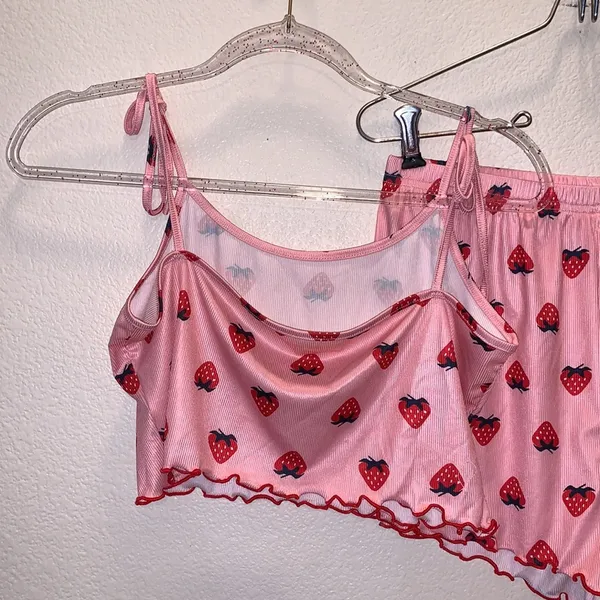Amazon Woman’s two piece pink strawberry sexy set pajama set - Image 3