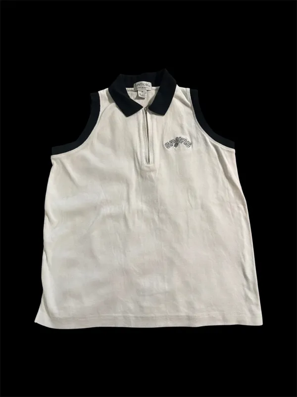 Women’s Vintage San Antonio Spurs Antigua Sleeveless Polo Tank Top - Image 2