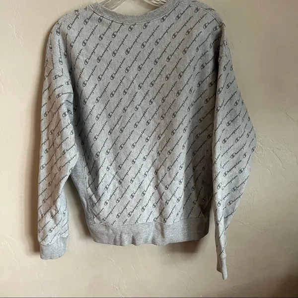 Champion Gray Reverse Weave All Over Logo‎ Pullover Sweater - Image 5