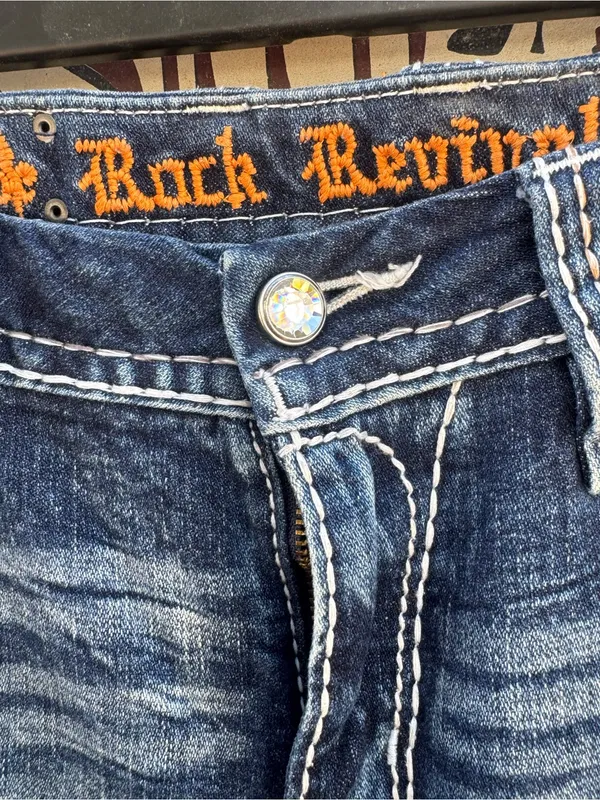 Rock Revival Women's Faded Blue Skinny Jeans with Contrast Stitching - Image 3