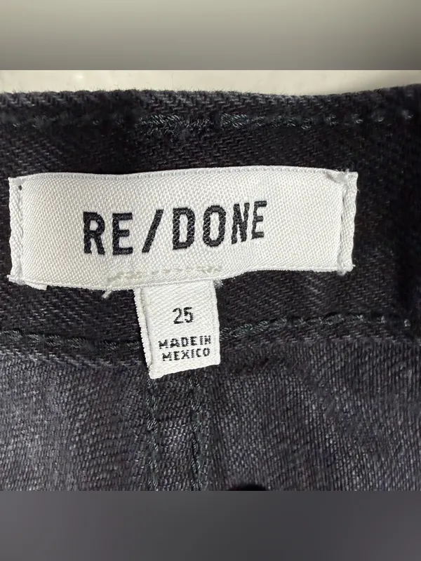 Re/Done Black High-Rise Distressed Denim Cutoff Shorts SZ:25 - Image 10