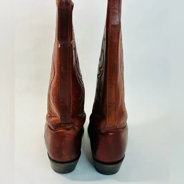 Vintage Tony Lama Embroidered Leather Cowboy Boots Reddish-Brown size 6.5 - Image 6