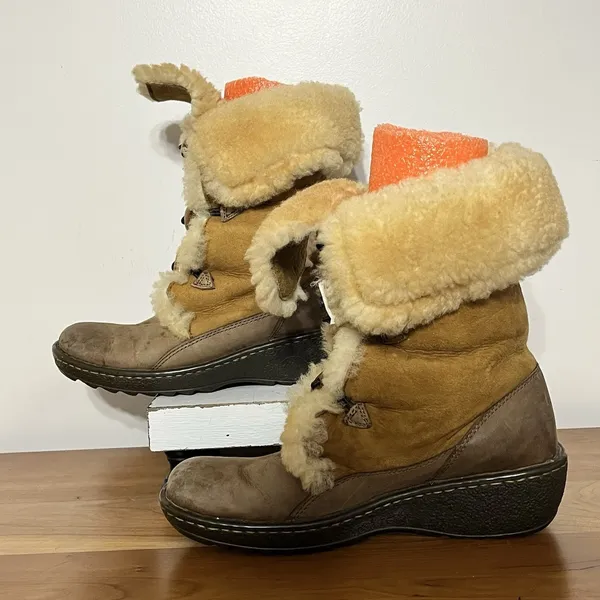 Born Telly Leather Suede Shearling‎ Winter Boots Size 9 40.5 Toggle Closure Brown - Image 2