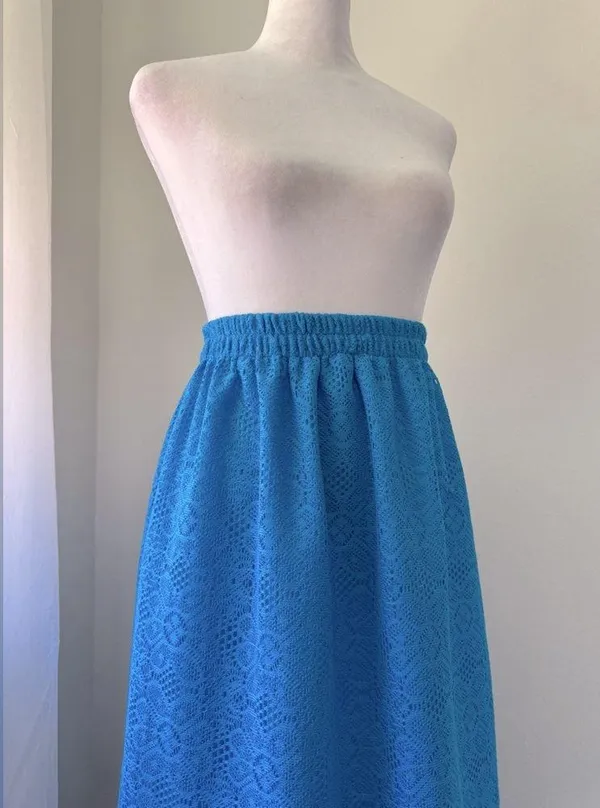 Cerulean Blue Lace Elastic Waist Maxi Skirt - Image 4