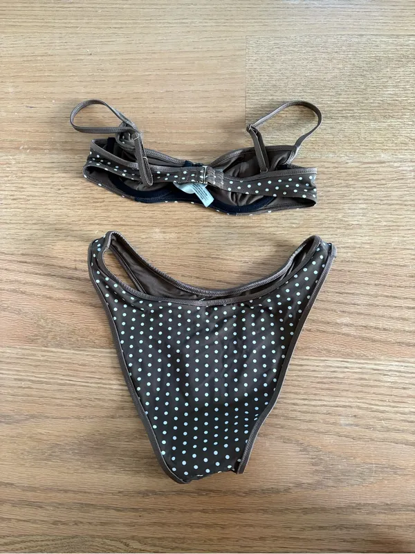 Frankie's Bikinis Brown Polka Dot Bikini Set - Mint Dot Print - Image 4
