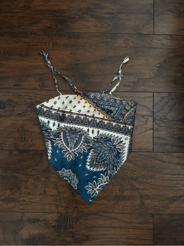 Blue and White Paisley Handkerchief Bandeau Top - Image 2