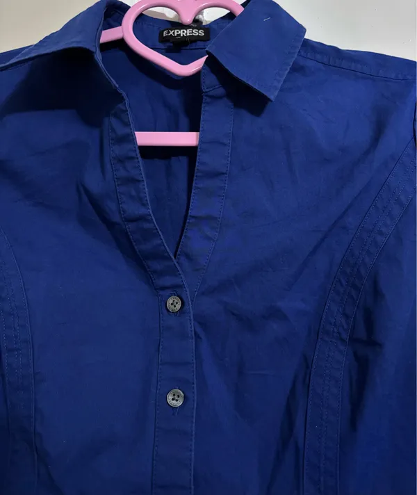 Express Deep Blue Fitted Button-Down Shirt - Image 3