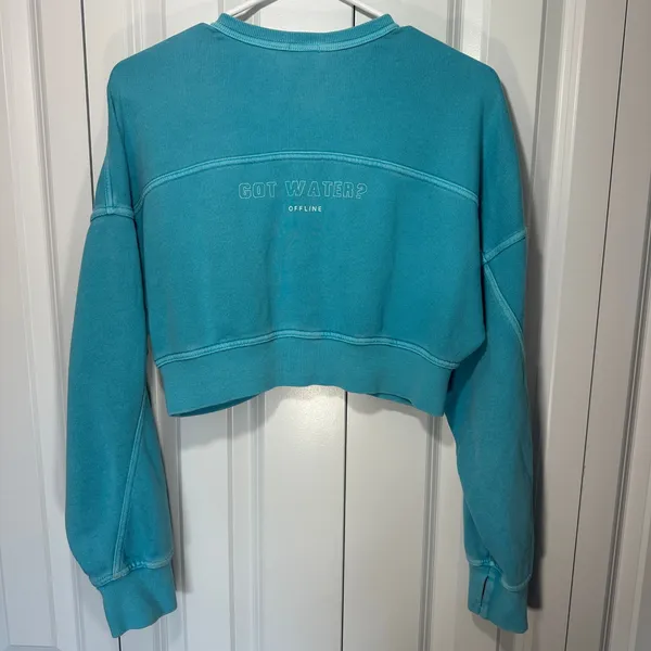 OFFLINE by Aerie Sweatshirt Throwback Snap Fleece XS Blue Henley Got Water Crop - Image 5