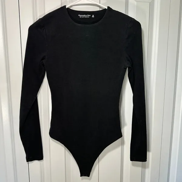 Abercrombie‎ Long-Sleeve Cotton-Blend Seamless Fabric Crew Bodysuit Black XS - Image 2