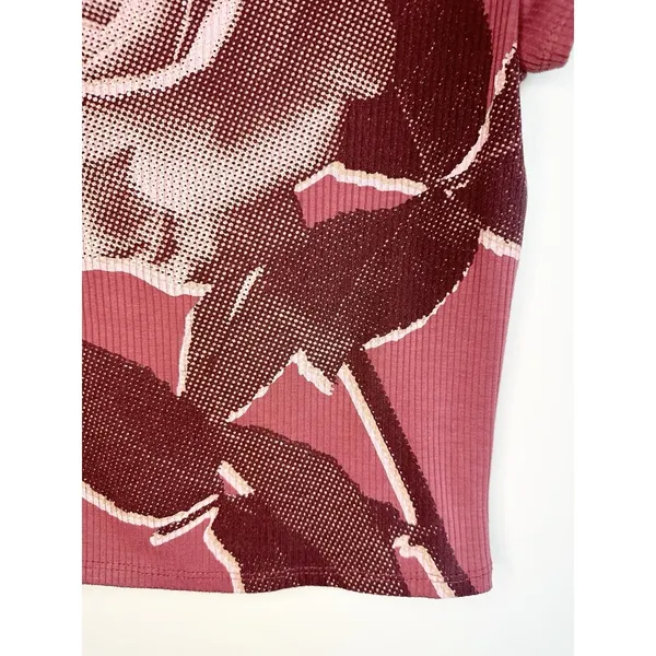 UO Nadia Rose Print Low Open Back Top M Pink Mauve Ribbed Knit ASO Bel-Air Amira - Image 8