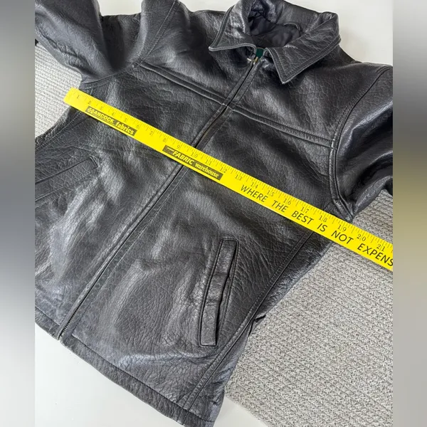 Vintage Rainforest Black Leather Jacket Quilted Lining Buckle Details Medium - Image 8