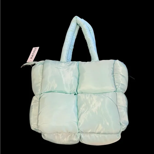 NWT KATYDID Quilted Puffer Shoulder Tote Bag Double Handles Mint - Image 2