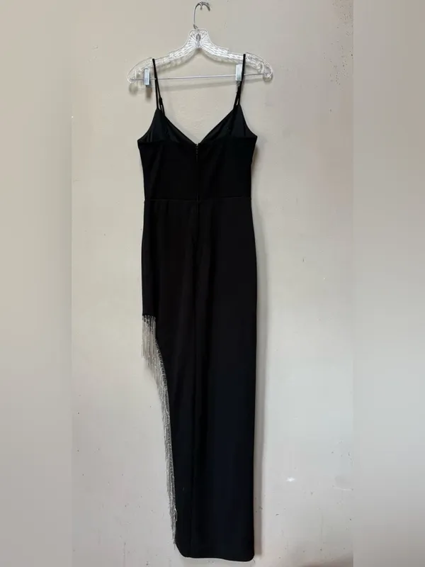 City Triangles Black Rhinestone Fringe Maxi Dress Size 7 Y2K Formal - Image 3