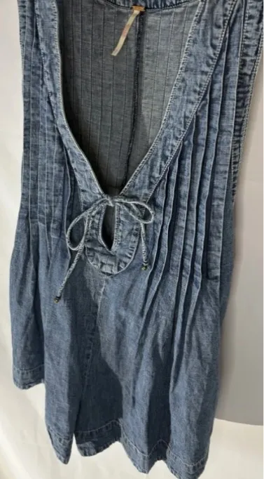 Free People Denim Webster Romper Blue Women's Small Sleeveless Pintuck - Image 2