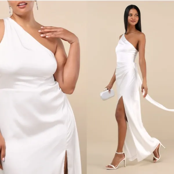 LULUS Bridal Wedding Shower Reception Bachelorette Sexy Flowy Romantic Satin Max - Image 3