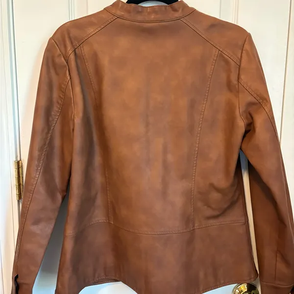 Christopher & Banks Brown Faux Leather Moto Jacket Medium - Image 5
