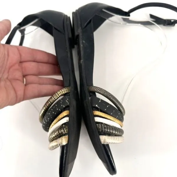 Aldo Gold Silver Metallic Strappy Women’s Flats Sandals‎ Size 7.5 leather - Image 6