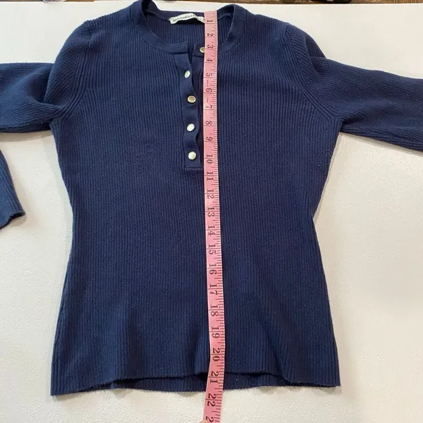 Abercrombie & Fitch Ribbed Henley Top Navy Long Sleeve Size M - Image 7