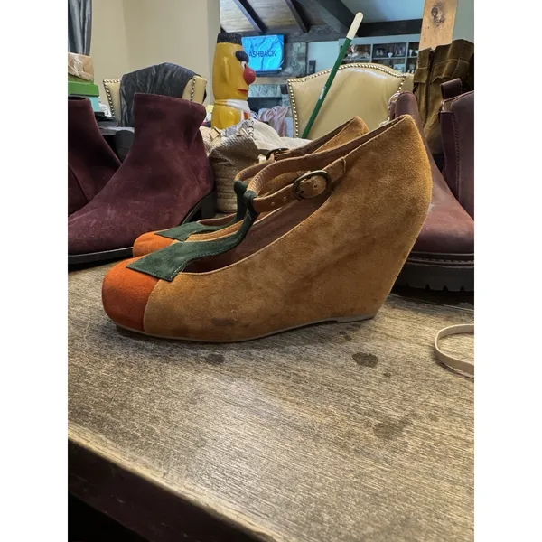 Jeffrey Campbell colorblock suede T-strap wedge shoes Retro Size 6 - Image 3
