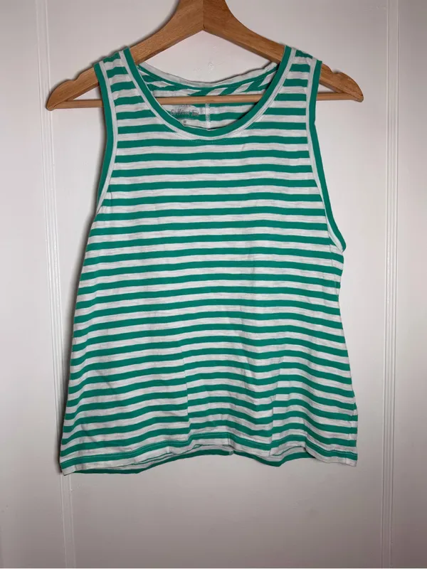 J. Crew Factory Green and White Striped girlfriend Tank Top size medium - Image 2