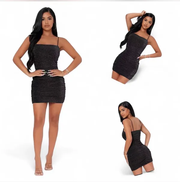 🖤 ✨ Sparkly Black Ruched Mini Bodycon Dress | Size S ✨🖤🎀 - Image 8