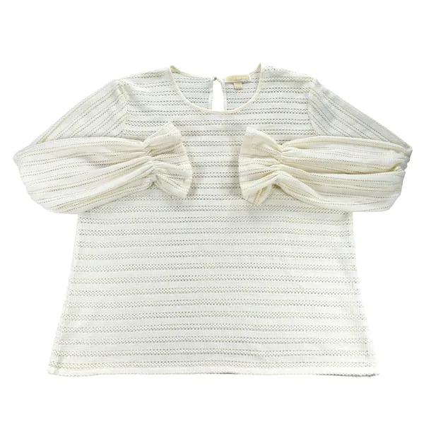 Michael Kors Cream Open Knit Ruffle Cuff Sweater XL Off White Long Sleeve Top - Image 3