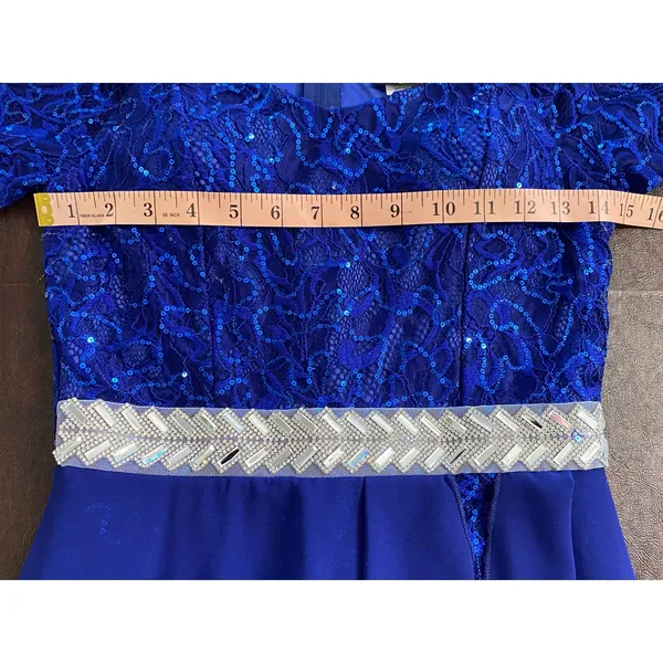 Vintage Y2K Yabes USA Royal Blue Sequin‎ Lace Formal Dress Chiffon (S) Prom Gala - Image 7