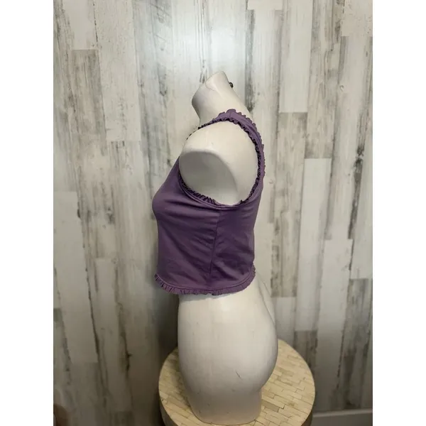 Vāsanā One Shoulder Ruffle Crop Top Womens L Purple Ribbed Trim Active Bralette - Image 2
