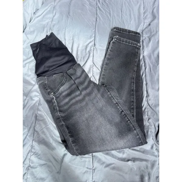 Maternity Skinny Jeans Over Belly Panel Faded Black Stretch Denim Pants - Image 4