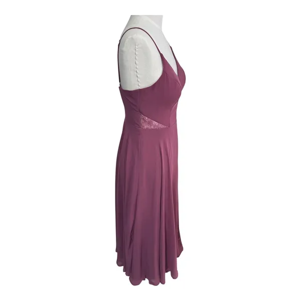 Azazie Maxi Dress A-Line Lace Cutout Women's 4 Plum Chiffon Spaghetti Strap Gown - Image 10
