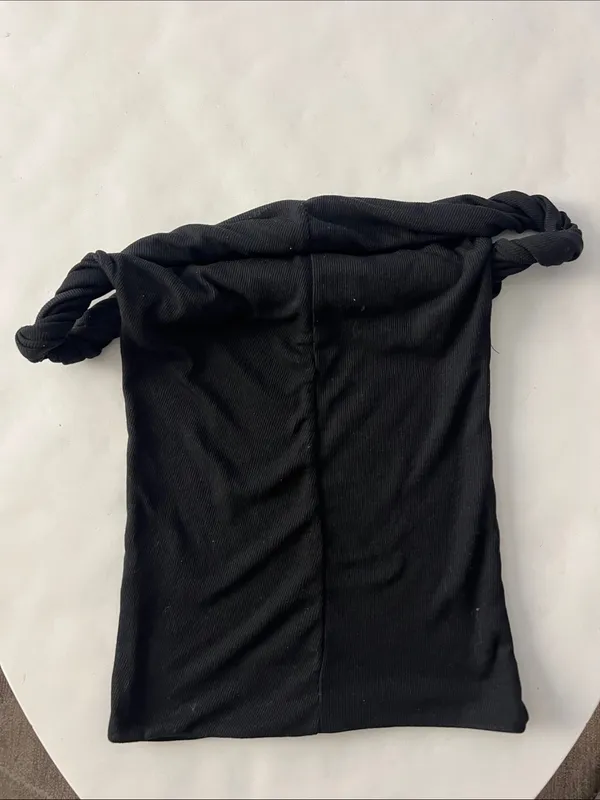 Commense Twisted Off Shoulder Black Ribbed Tank Top Small - Image 3