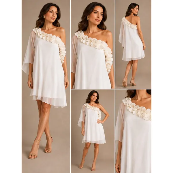 Max and Cleo Womens Eggshell One Shoulder Ruffle Cocktail Dress SAB6Q985 Size‎ 2 - Image 7