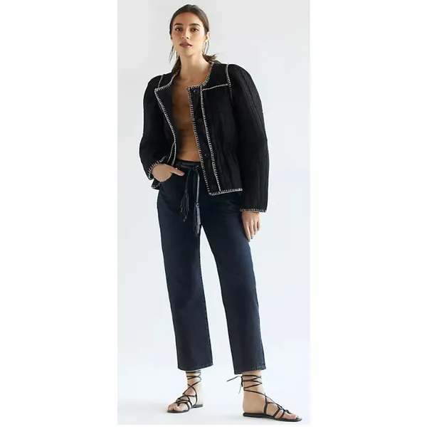 Anthropologie Quilted Puff Sleeve Jacket in‎ Black - Image 2