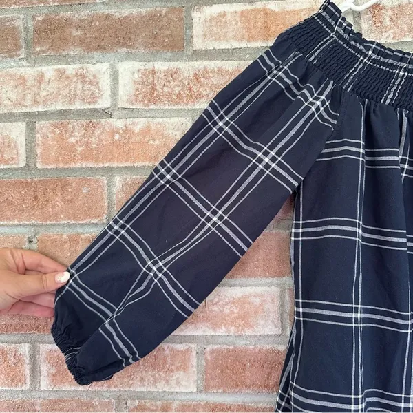 Abercrombie Fitch Plaid Off Shoulder Mini Dress Navy White Women’s Large - Image 5