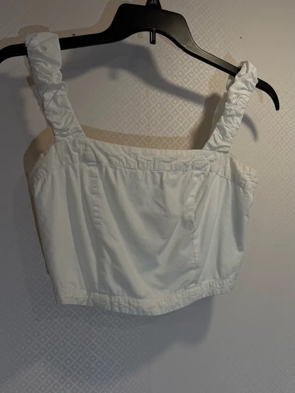 NWOT Free People Cream Elastic-Waist Cotton Ruffle Top - Image 3