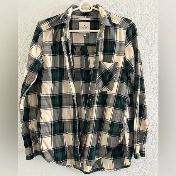 American Eagle Boyfriend Fit Plaid Flannel Shirt Size S 100% Cotton - Image 4