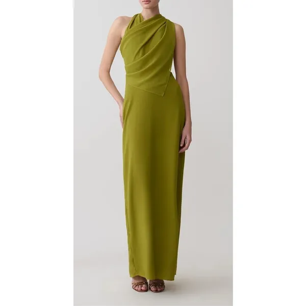 Meshki Maxi Dress Halter Gianna Size S Olive Green - Image 12