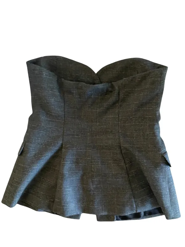 Zara Gray Plaid Strapless Bustier Top corset waistcoat office siren tailored - Image 8