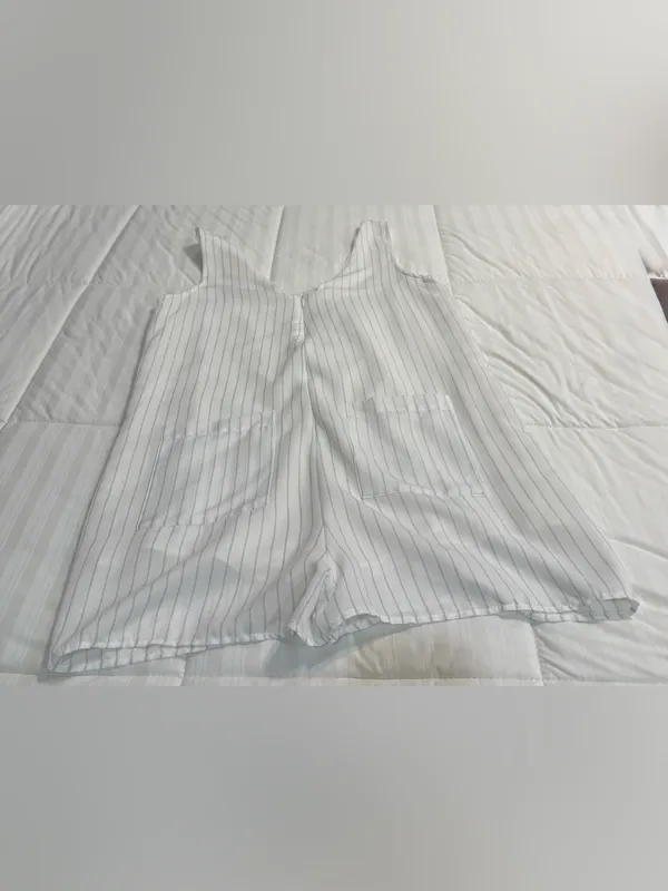 Le Lis White Romper Shorts with Thin Blue Stripes - Image 5