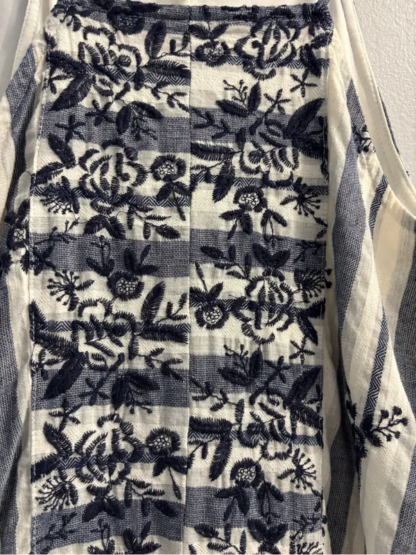 Miami Embroidered Stripe Halter Dress XS Blue White Boho Coastal Chic Mini - Image 5