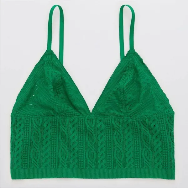 Aerie NWT Green Size Medium Longline Cable Lace Bralette - Image 7