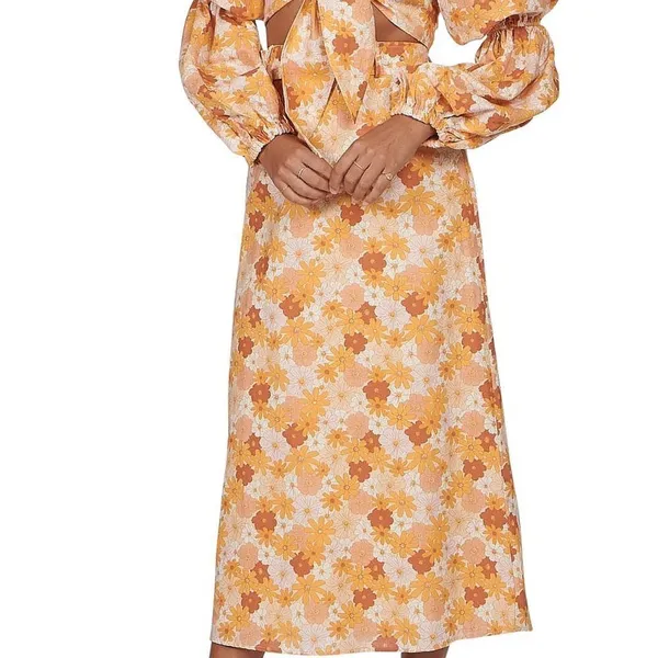 Charlie Holiday Cindy Floral Crop Top Maxi Skirt Set Retro Boho Vacation 2 Piece - Image 3