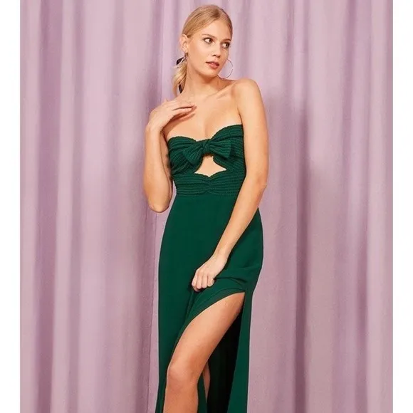 Reformation‎ Hibiscus Maxi Dress in Emerald Green Size Small Cut Out Bow Front - Image 14