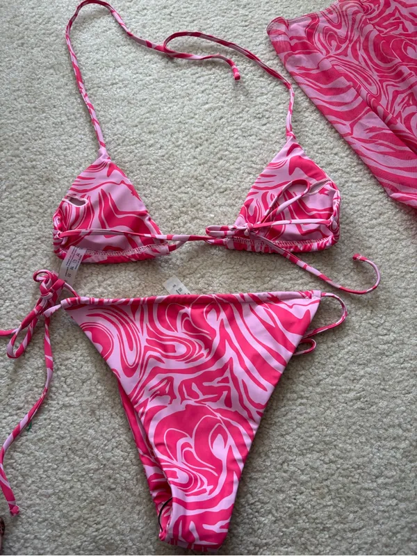SheIn Pink and Light Pink Swirl Bikini Set - Image 5
