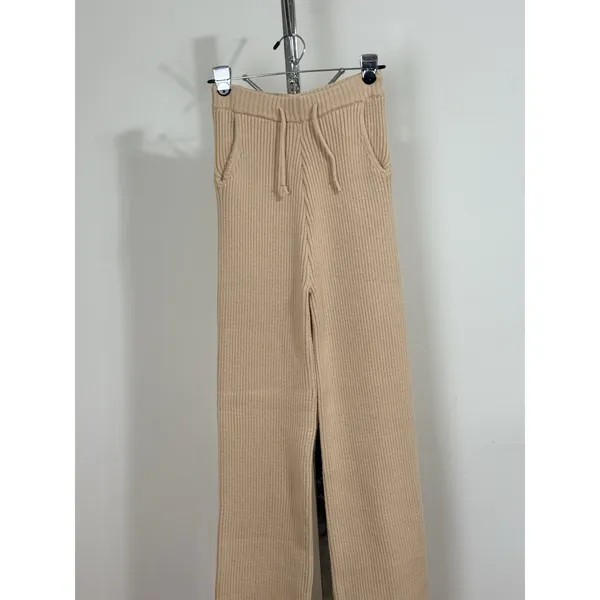 Athina Women’s Beige Pants 100% Viscose Ribbed Knit Wide Leg Drawstring Size S - Image 5