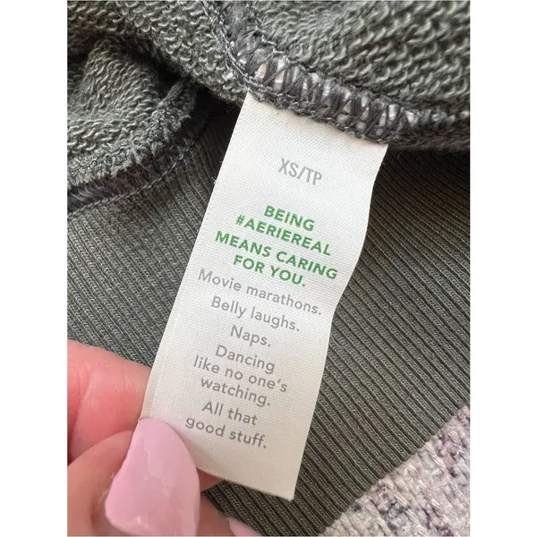 aerie Vintage Popover Olive Green Notch-Henley Pullover Sweatshirt Size XS - Image 9
